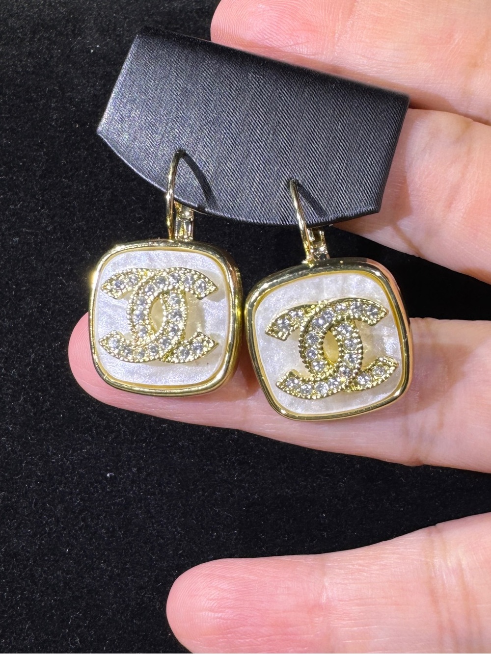 Gold CZ Square Leverback Earrings